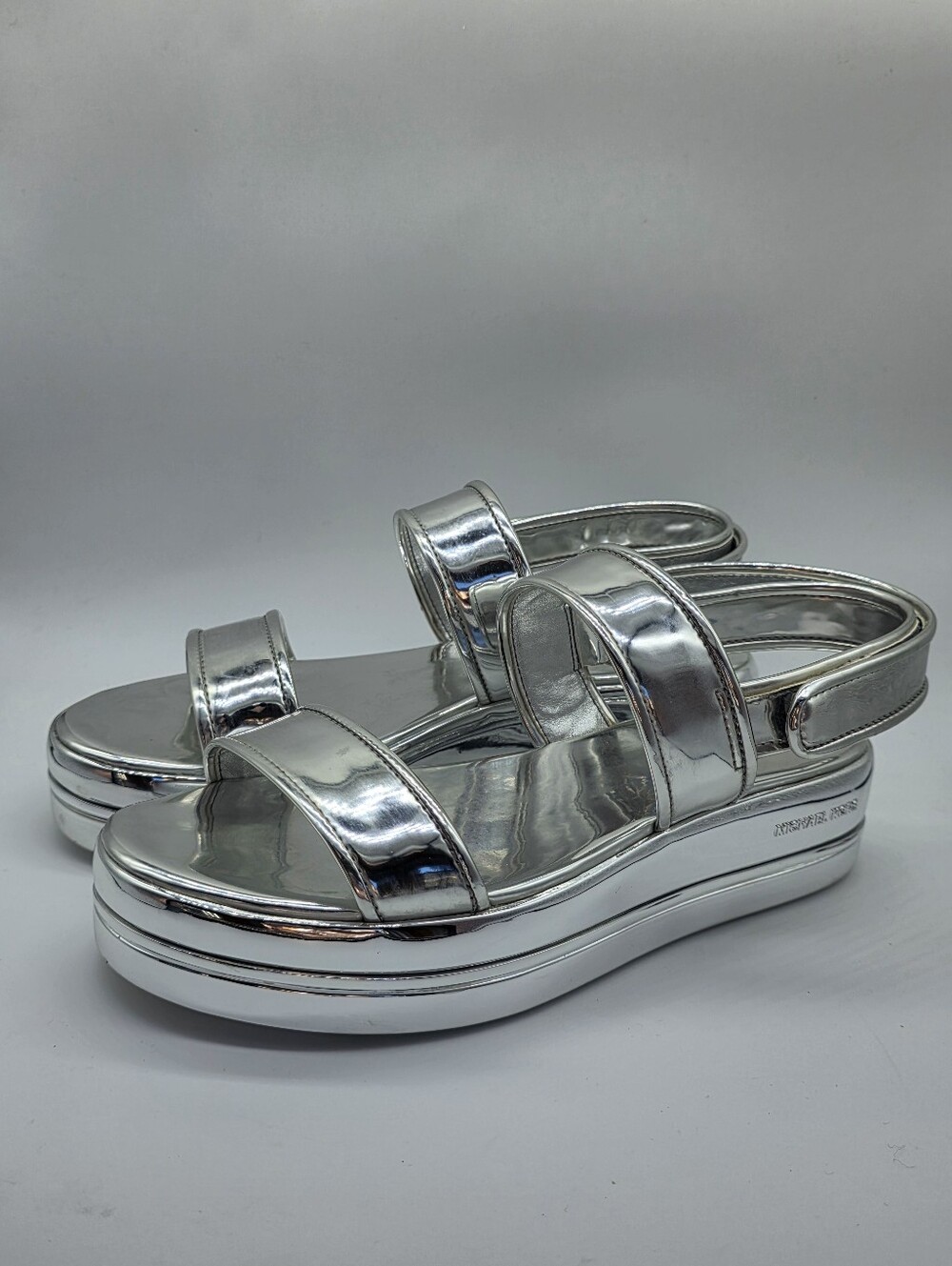 Michael Kors Peggy Metallic Silver Platform Sandal Size 7